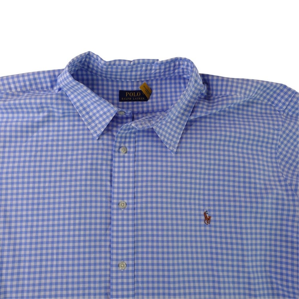 Polo Ralph Lauren Button Down Shirt Men 4XB Blue Gingham Check Long Sleeve Logo